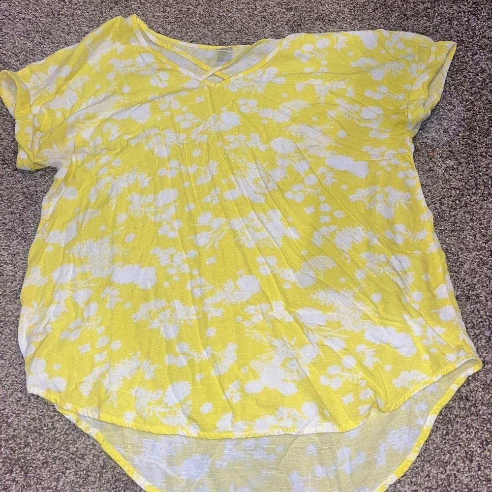 East 5th Neon yellow white tunic top size large Blouse